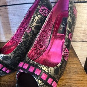 Betsey Johnson Studded Skull Peep-Toe Heels